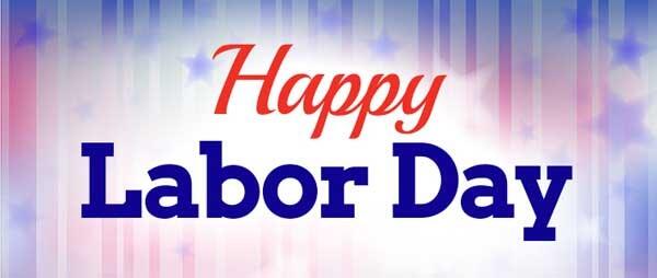 Happy Labor Day in red and blue with a background of red, white, blue